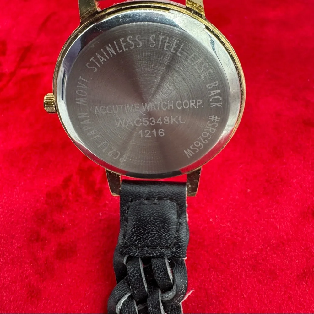 Vivant Gold-Tone‎ Minimalist Watch Accutime Japan Quartz Braided Leather Strap
